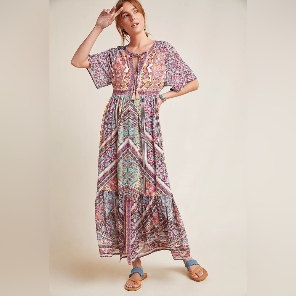 Anthropologie Kachel dressa boho track printed dress small